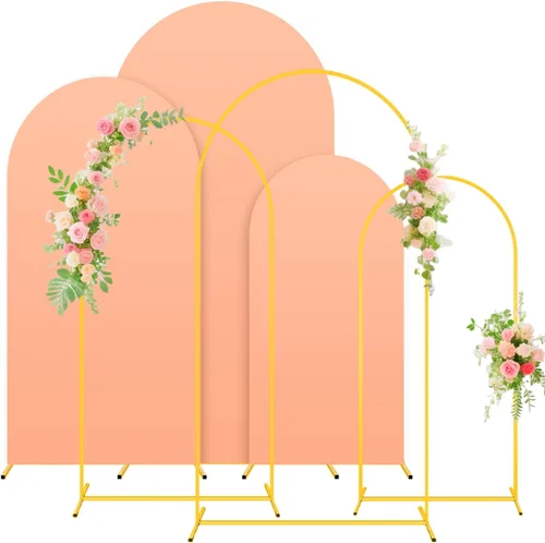 Miniatura 12 de Soporte de arco de boda y juego de cubierta de arco color melocotón de 2 piezas (7.2 pies, 6 pies) Soporte de telón de fondo de metal para fiestas