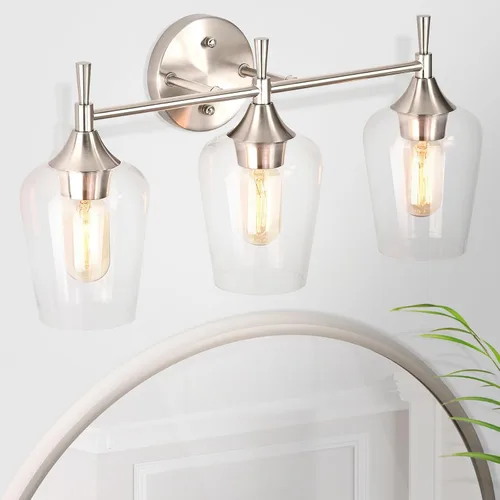Miniatura 13 de Edvivi Lámpara de tocador de baño de 4 luces, níquel cepillado moderno con pantalla de vidrio transparente, lámpara de pared para espejos, cepillado