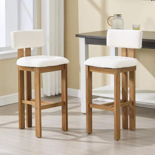 Miniatura 17 de DUOMAY 26 Inch Modern Bar Stools Set of 2, Linen Farmhouse Counter Stools Wooden Barstools, Green Upholstered Counter Height Bar Stools with Curved
