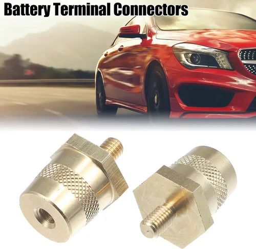 Miniatura 2 de X AUTOHAUX 1 par de conectores de terminales de batería M6, adaptador de poste de tono de latón, tornillos extensores, tuercas