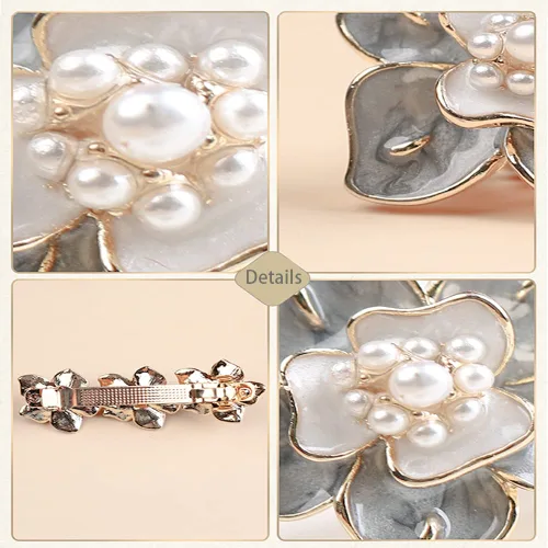 Miniatura 5 de Pinza para el pelo de perlas para mujeres y niñas, pasador de pelo de perla con flor de perla artificial, accesorios decorativos para el peinado