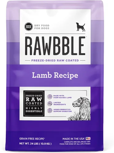 BIXBI Rawbble - Alimento seco para perros, cordero, 24 libras, fabricado en Estados Unidos con carne fresca, sin harina de carne y sin maíz, soja o
