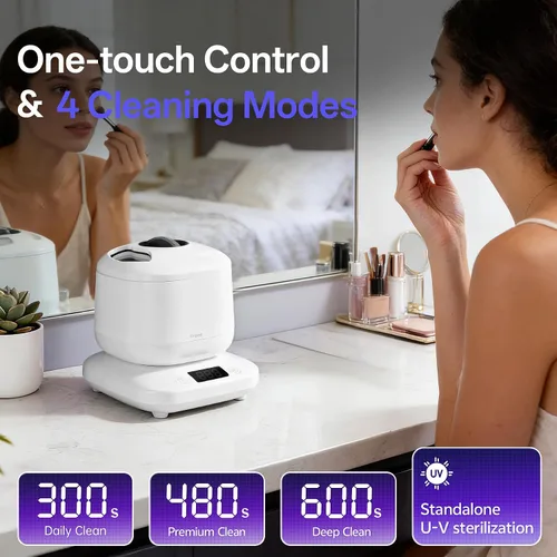 Miniatura 4 de Máquina limpiadora de brochas de maquillaje eléctrica, limpiador ultrasónico de joyas con U-V para anillos, collares, cepillo de maquillaje