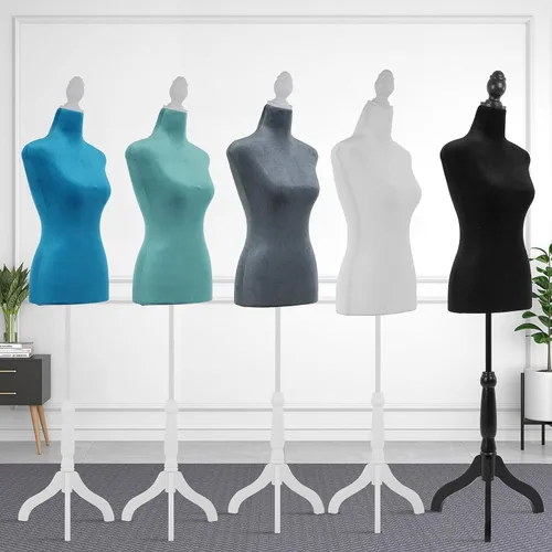 Miniatura 3 de Maniquí cuerpo vestido forma torso maniquí femenino 49.6-63.4 pulgadas maniquí con altura ajustable trípode de madera soporte para la exhibición