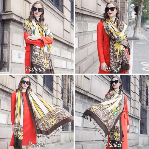 Miniatura 247 de DANA XU Manta de pashmina extragrande 100% de lana merina, bufanda de viaje, bufanda de cachemira para mujer, otoño e invierno, chal de gran