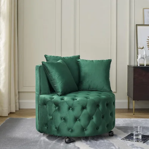 Miniatura 11 de JOYBASE Silla giratoria de barril con 3 almohadas, sillón redondo de acento, cómodo y cómodo, moderno sofá circular para sala de estar, dormitorio