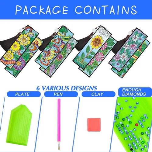 Miniatura 3 de Paquete de 8 marcadores de pintura de diamantes, flores, kit de marcadores de arte con borla, resina, diamantes de imitación, cuero para adultos