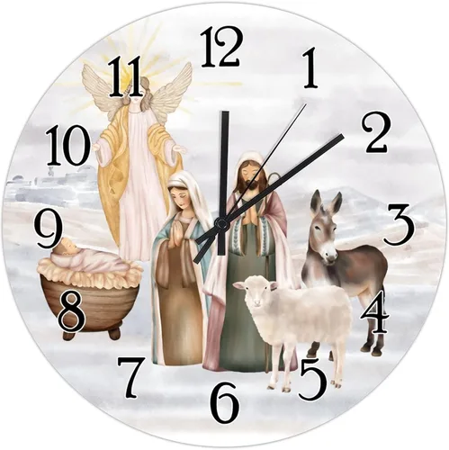 Miniatura 9 de Reloj de pared de madera de regalo cristiano de Feliz Navidad, Jesús es la razón, escena de la natividad, relojes de pared colgantes de granja