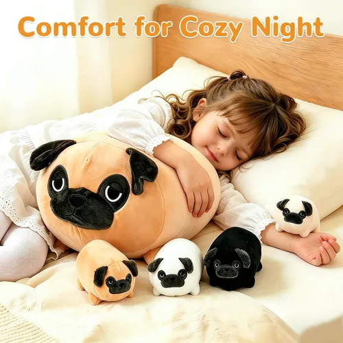 Miniatura 5 de MMguai Peluche Suave de Bulldog Lindo Bulldog Francés Animales de Peluche con 4 Peluches de Cachorro Bebé en su Barriga, Almohada Blanda Grande