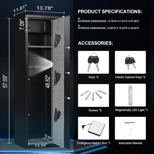Miniatura 4 de Marcree Caja fuerte para armas 2-3, caja fuerte para rifles y pistolas, gabinetes de armas para rifles y escopetas, cajas fuertes largas para rifles