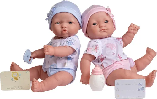Berenguer Boutique Realistic La Newborn Gemelos de Vinilo Lavable de 12.5 pulgadas | Juego de Regalo Temático Azul y Rosa con Pañal Reutilizable,