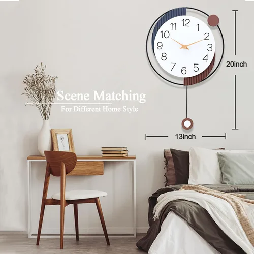 Miniatura 5 de Dankeit Reloj de pared decorativo con péndulo, silencioso, funciona con batería de cuarzo, grande de 13x20 pulgadas para decoración de la sala