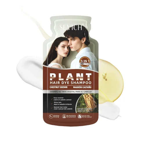 Miniatura 8 de SEVICH Champú de tinte para el cabello de ginseng 5 en 1 para mujeres y hombres Tratamiento de depósito de color 10 sobres de un solo uso