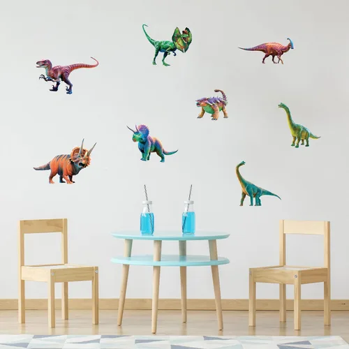 Decalcomania - Calcomanías de pared de dinosaurio por P.D. Moreno, juego de 8 calcomanías para pared, calcomanías para decoración de dormitorio Dino