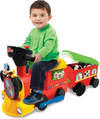 Miniatura 8 de Kiddieland Toys Limited - Mickey Choo, alimentado por batería, de 12 meses a 36 meses con Caboose & Tracks Ride On, los colores reflejantes pueden