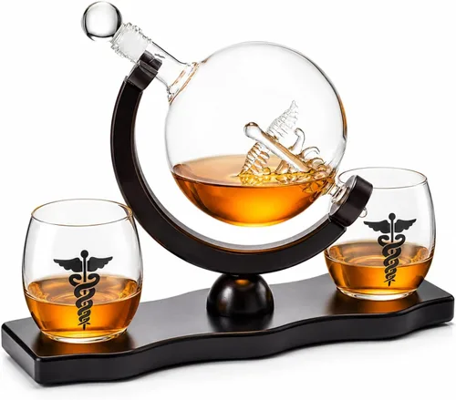 Doctors Dr. & Healthcare Worker Gifts Men & Women - Decantador de vino y whisky con símbolo de caduceo – Día de nacimiento – Idea de regalo de 25.4