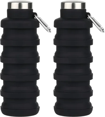 Botella de agua plegable, capacidad de 16 onzas, portátil, reutilizable, de silicona, a prueba de fugas, con hebilla, almacenamiento plegable,