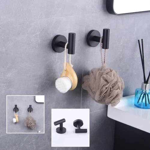 Miniatura 5 de GERZWY Gancho para abrigo de baño negro mate SUS 304 de acero inoxidable, gancho único para toalla/bata, para baño y cocina, estilo hotel