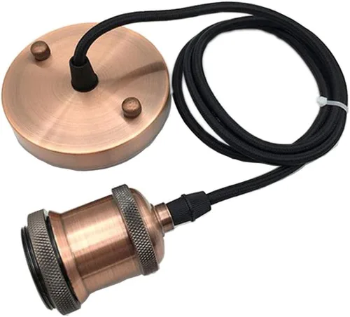 Miniatura 8 de Icole Lámpara colgante vintage, estilo industrial retro moderno E26 E27 soporte de lámpara cromado negro, rosa de techo negro, cable flexible