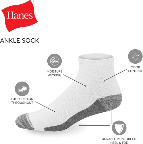 Miniatura 2 de Hanes Men's Max Cushioned Crew Socks, Moisture-Wicking with Odor Control, Multi-Pack, Size 6-12, Black & White