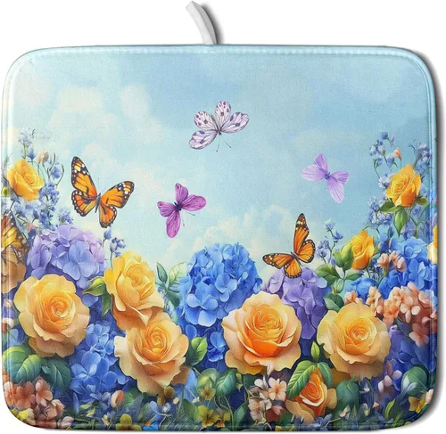 Miniatura 77 de Tapete de Secado de Platos de Florero de Girasoles Otoñales para Encimera de Cocina, Tapete de Secado de Hojas de Arce y Calabaza Otoñal de 16 x 18