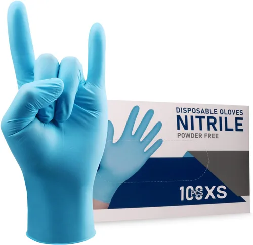 Wostar Guantes desechables de nitrilo sin polvo y látex, guantes de examen de nitrilo desechables no estériles de 4 mil para pantalla táctil Azul