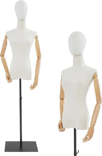 Forma de vestido de torso de maniquí femenino, vestido de costura con brazos desmontables modelo M-annequin, exhibición de maniquí con base de