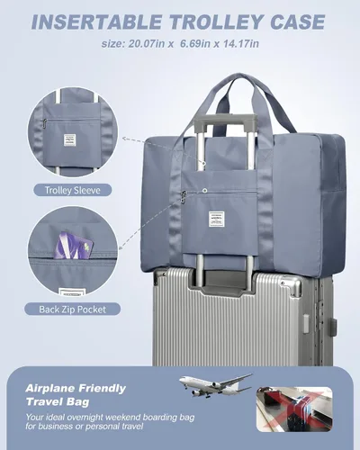 Miniatura 6 de Bolsa de viaje de fin de semana para mujeres y hombres con bolsa de aseo personal, bolsa de transporte para la noche, bolsas grandes plegables