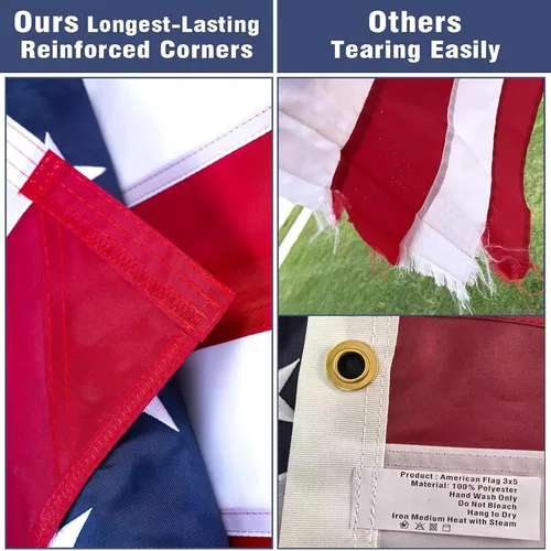 Miniatura 4 de Banderas estadounidenses para exteriores de 3 x 5 (paquete de 2), 2 banderas estadounidenses de 3 x 5 para exteriores, resistentes, bandera