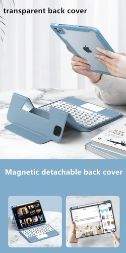 Miniatura 3 de Funda con teclado para iPad mini6 con panel táctil horizontal o vertical, magnética, desmontable, teclado BT transparente para iPad Mini 6ª Azul