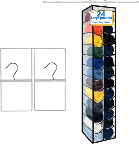 Miniatura 15 de Organización de armario, 24 secciones, organizador de armario colgante, ahorro de espacio, artículos esenciales para dormitorio universitario