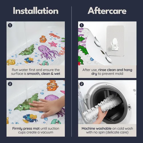 Miniatura 7 de Homerella - Alfombrilla de baño antideslizante y antideslizante para niños, 40 x 16 pulgadas, sin BPA, incluye 2 ganchos, tapete de ducha lavable