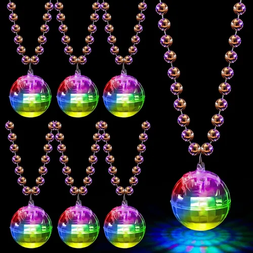 Miniatura 5 de Henoyso 6 collares de bola de discoteca LED, collares iluminados, accesorios de decoración de fiesta de los años 70, accesorios de fiesta