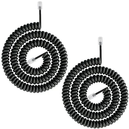 Miniatura 11 de Uvital Paquete de 2 cables telefónicos para línea fija, cable telefónico enrollado negro de 1.4 pies - generalmente se estira a 2-4.5 pies, longitud