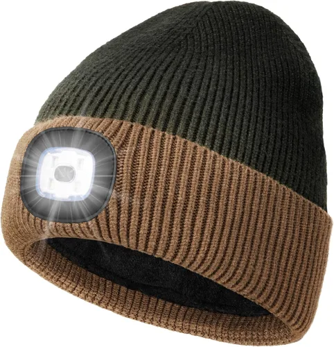 Miniatura 23 de MELASA Gorro de invierno con forro polar LED, recargable por USB, gorro cálido con luz integrada, regalos para hombres, papá, esposo, él