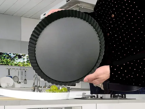 Miniatura 2 de IELEK Moldes antiadherentes de 12 pulgadas para quiche, molde redondo extraíble con fondo suelto acanalado resistente para tartas
