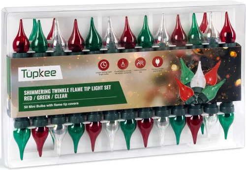 Juego de luces centelleantes y parpadeantes de Navidad con punta de llama - 8 de 50 luces parpadeantes – 50 bombillas mini rojas, verdes y