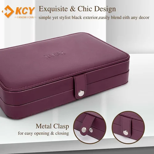 Miniatura 5 de KCY Joyero para mujeres y niñas, estuche organizador de joyas de viaje pequeño, de piel sintética, portátil, cajas de almacenamiento para anillos
