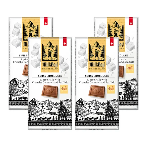 Miniatura 10 de Milkboy Swiss Milk Chocolates - Barras de chocolate con leche alpina con sal marina de caramelo crujiente, sin gluten, sin OMG, todo natural