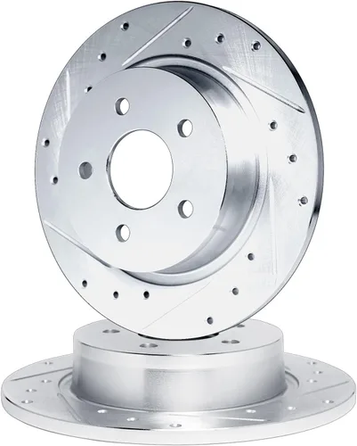 R1 Concepts Kit de rotor de freno trasero | Rotores de freno | Disco de freno | Perforado y ranurado||Compatible con Ford Fusion 1998-2015; Lincoln