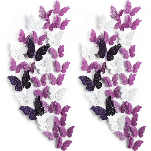 Miniatura 10 de Outus 120 piezas de calcomanías de mariposas en 3D en capas negras para pared, calcomanías de mariposas extraíbles, murales en relieve para Negro