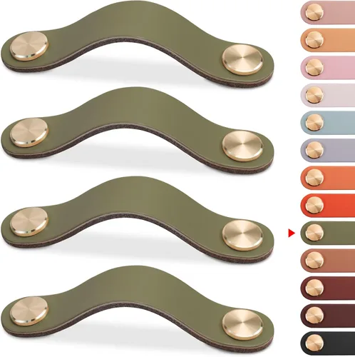 Miniatura 8 de Paquete de 4 tiradores de cuero para cajones, color beige, pomos de puerta de armario de 3.7 pulgadas, tiradores de piel sintética para tocador