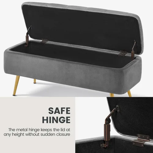 Miniatura 6 de Yaheetech Otomana con almacenamiento, 2 piezas, banco de entrada de terciopelo con bisagra de seguridad, banco tapizado con asiento para dormitorio