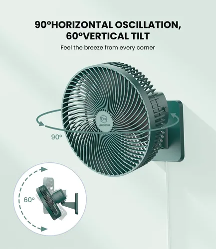Miniatura 2 de LEMOISTAR Ventilador de pared de 10 pulgadas con control remoto, oscilación de 90°, 4 velocidades, 4 temporizadores, inclinación ajustable, cable