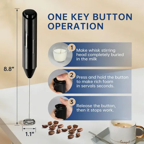 Miniatura 4 de YSSOA Espumador de leche eléctrico de mano con soporte de acero inoxidable, mezclador de bebidas batidor a pilas para café, frappé, latte, matcha