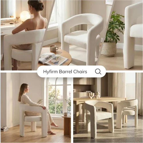 Miniatura 3 de Hyfirm Sillas de Comedor Modernas Tipo Barril Juego de 1, Cómoda Silla de Comedor de Acento Tapizada en Chenilla con Brazo para Cocina Sala de Estar