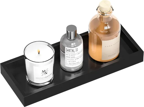 Miniatura 17 de Bandeja de tocador de baño para mostrador, bandeja decorativa de baño de bambú, bandeja de perfume para decoración del hogar, 11.3 pulgadas de largo
