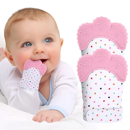 Miniatura 10 de Vicloon Paquete de 2 Manoplas de Dentición de Silicona, Manopla Calmante para la Dentición Infantil Alivio del Dolor, Guante Previene Arañazos, Azul