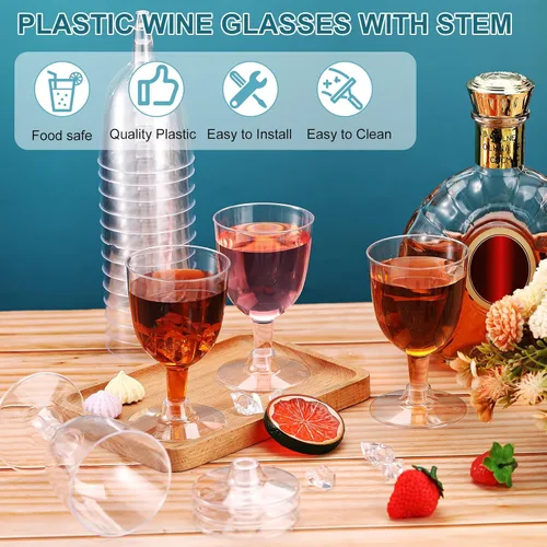 Miniatura 4 de Didaey 48 copas de vino de plástico desechables de 6 onzas, copas de vino para fiestas, vasos de plástico duro con tallo apilables para copas