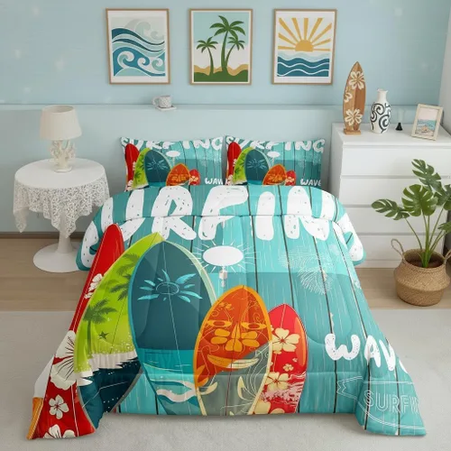 Miniatura 50 de Juego de edredón Lake House tamaño Twin, juego de ropa de cama náutica de navegación con ancla de 2 piezas para decoración de habitación de niños